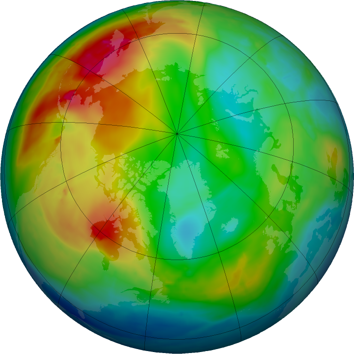 Arctic ozone map for 08 January 2016